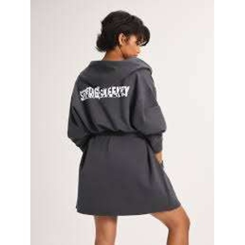 Savage X Fenty Showgirl Hooded Fleece‎ Robe Charcoal Gray Logo Graphic M/L NEW